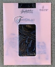 Fredericks of Hollywood Thigh Hi Black M L lace top nylons hose