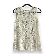 Cabi #800 Size Medium Open Needle Lace Floral Peplum Sheer Tank Exposed Zipper