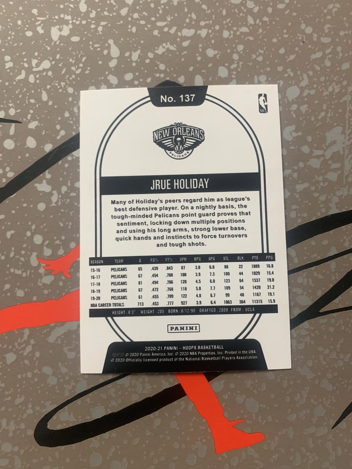 2020-21 Panini NBA Hoops Blue Parallel Jrue Holiday #137 - Image 2 of 2