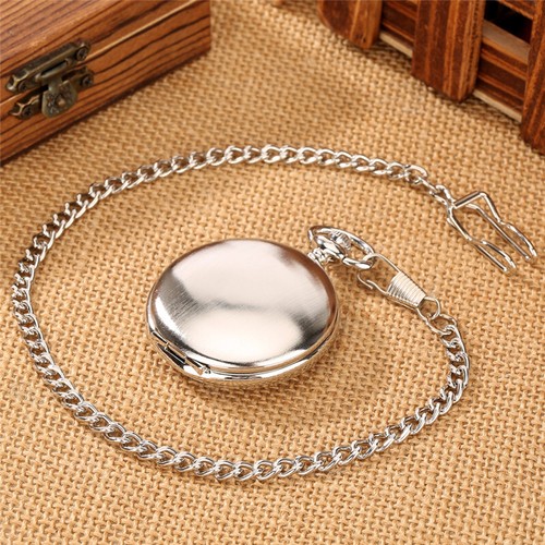 Men's Automatic Mechanical Silver Skeleton Pocket Watch Waist Chain Wedding Gift - Picture 7 of 9