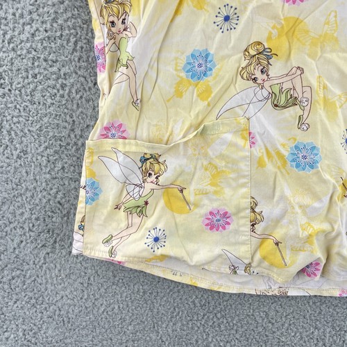 Disney Tinkerbell Scrub Top Womens Small Yellow V Neck Nursing Medical Pockets - Picture 5 of 11