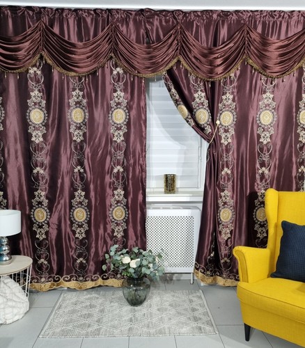 Verdunkelungsvorhang Barock Gardine Blickdicht mit Querbehang Set Perde Braun - Bild 8 von 16