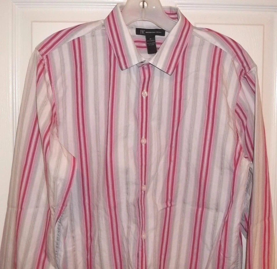 CAMISA DE VESTIR PARA HOMBRE INC International Concepts~talla MEDIANA~NUEVA~AJUSTE CEÑIDO Rosa Gris~$75 Foto 2 de 4
