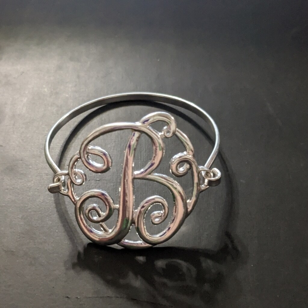 Silver Tone B Initial Monogram Cuff Statement Bra… - image 1