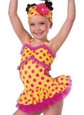 Beach Baby Yellow Pink Polka Dot Small Child Dance Costume 