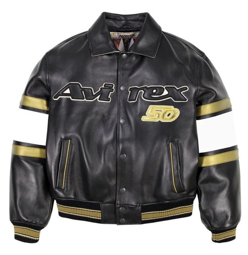 Avirex 50th Anniversary Black Leather Varsity Jacket | Classic
