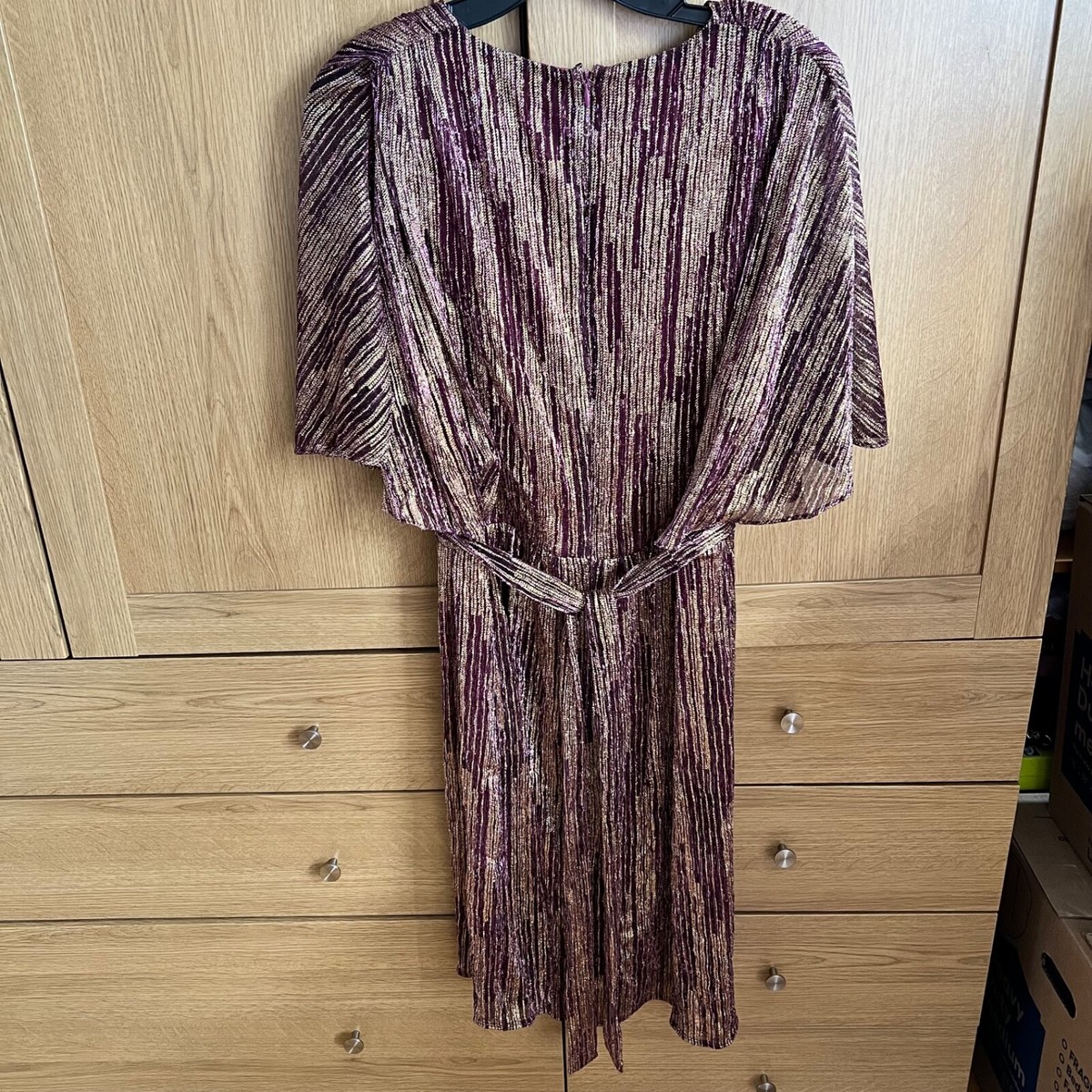 HALSTON HERITAGE PLUM METALLIC GOLD DRESS PARTY COCKTAIL EVENING