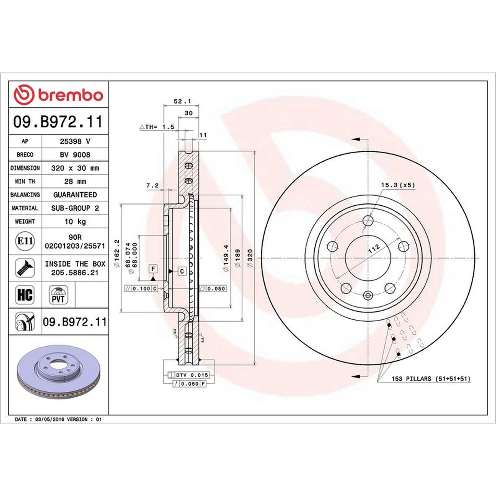 Brembo Prime Line UV Coated Vented Brake Disc 09.B972.11 - High Quality
