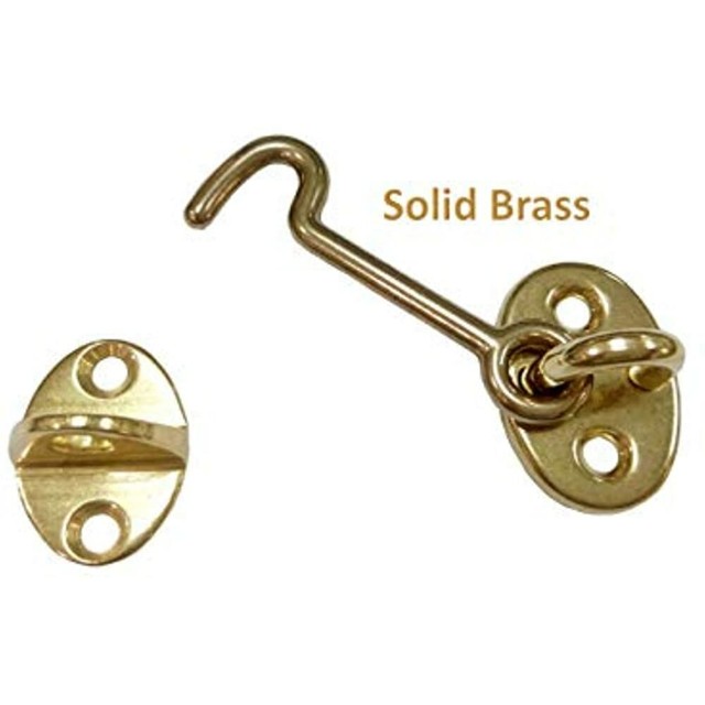 QCAA Brass Cabin Hook Latch & Eye, 21/2", Vibrated Brass, 4