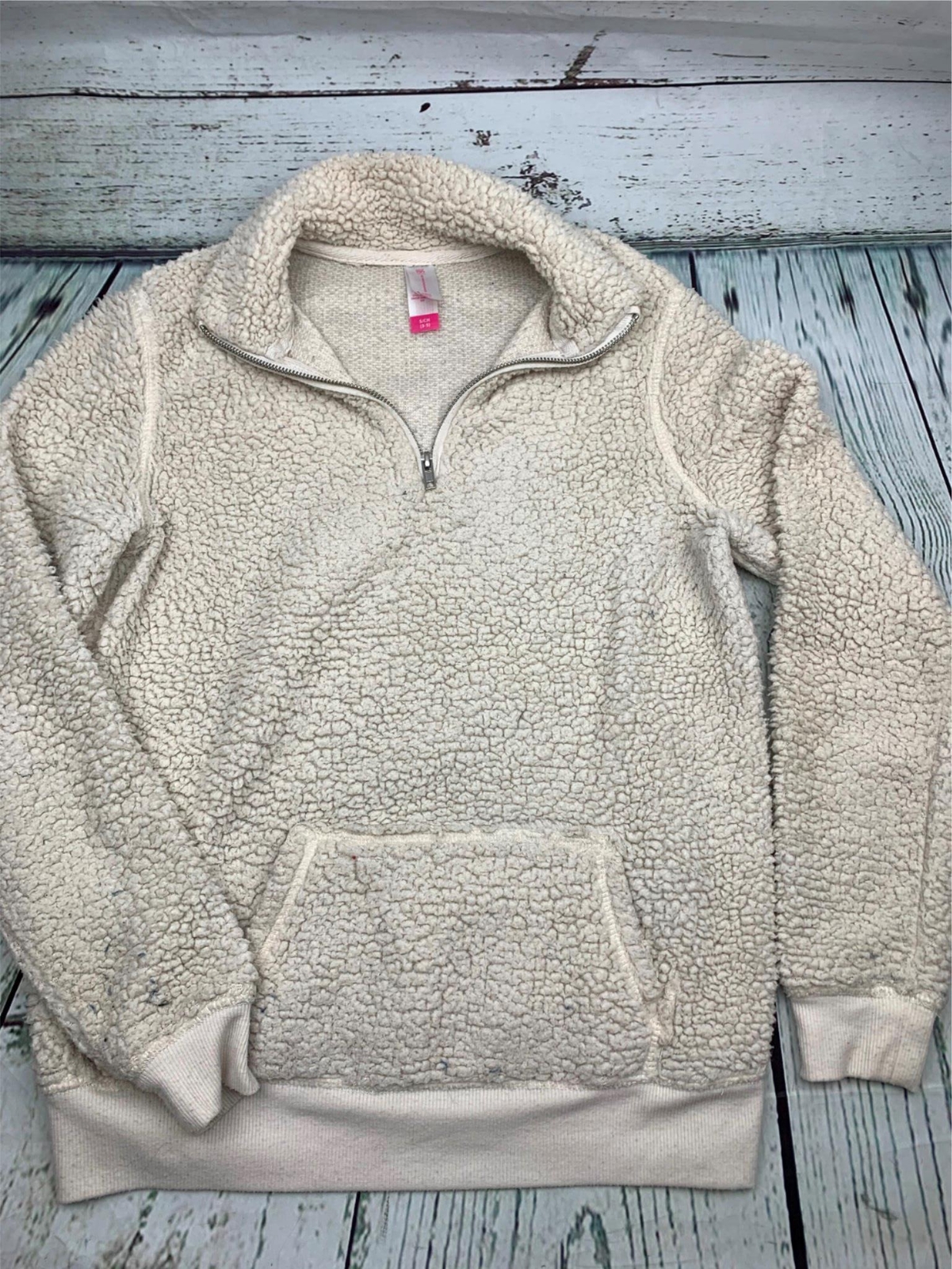 White Fuzzy Pullover Jacket Size Small - image 1