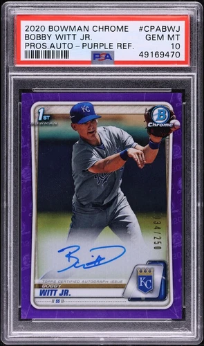 PSA 10 BOBBY WITT JR. AUTO 2020 Bowman Chrome PURPLE REFRACTOR #/250 RC GEM MINT