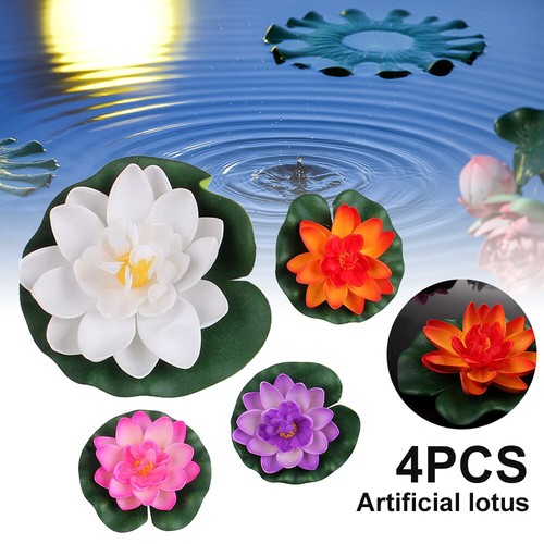 4Pcs Artificial Flowers Lifelike Water Lily Pad Floating Aquarium Pond telKb
