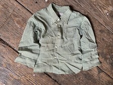 Vintage Boys Shirt Gingham Plaid Green White A16 Kids Childrens 2T