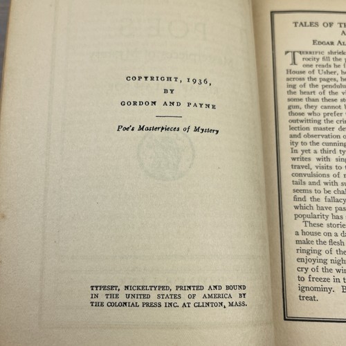 Poes Masterpieces Of Mystery Books Inc. 1936 By Gordon & Payne Nickeltyped... - Picture 4 of 13