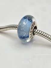 Authentic Pandora Disney Cinderella's Signature Blue Color Murano Glass b Charm