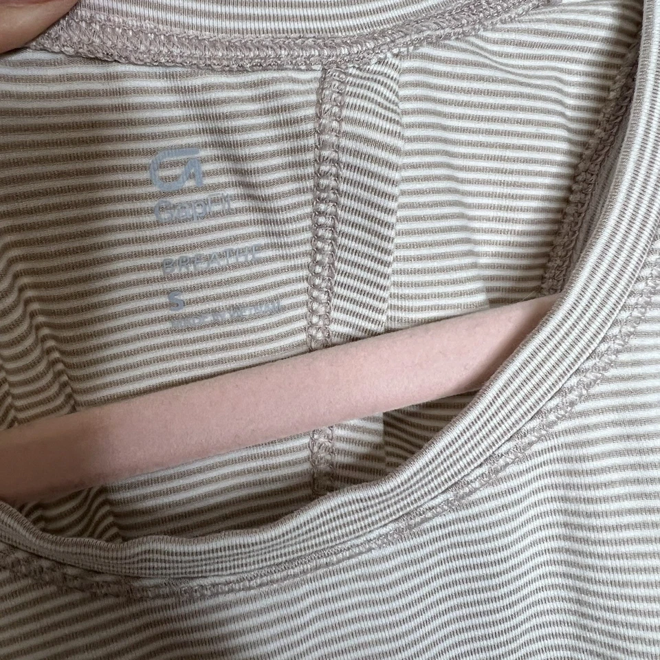 Camiseta sin mangas Gap para mujer pequeña atlética bronceada crema rayas sin mangas corbata trasera yoga B12 Foto 3 de 4