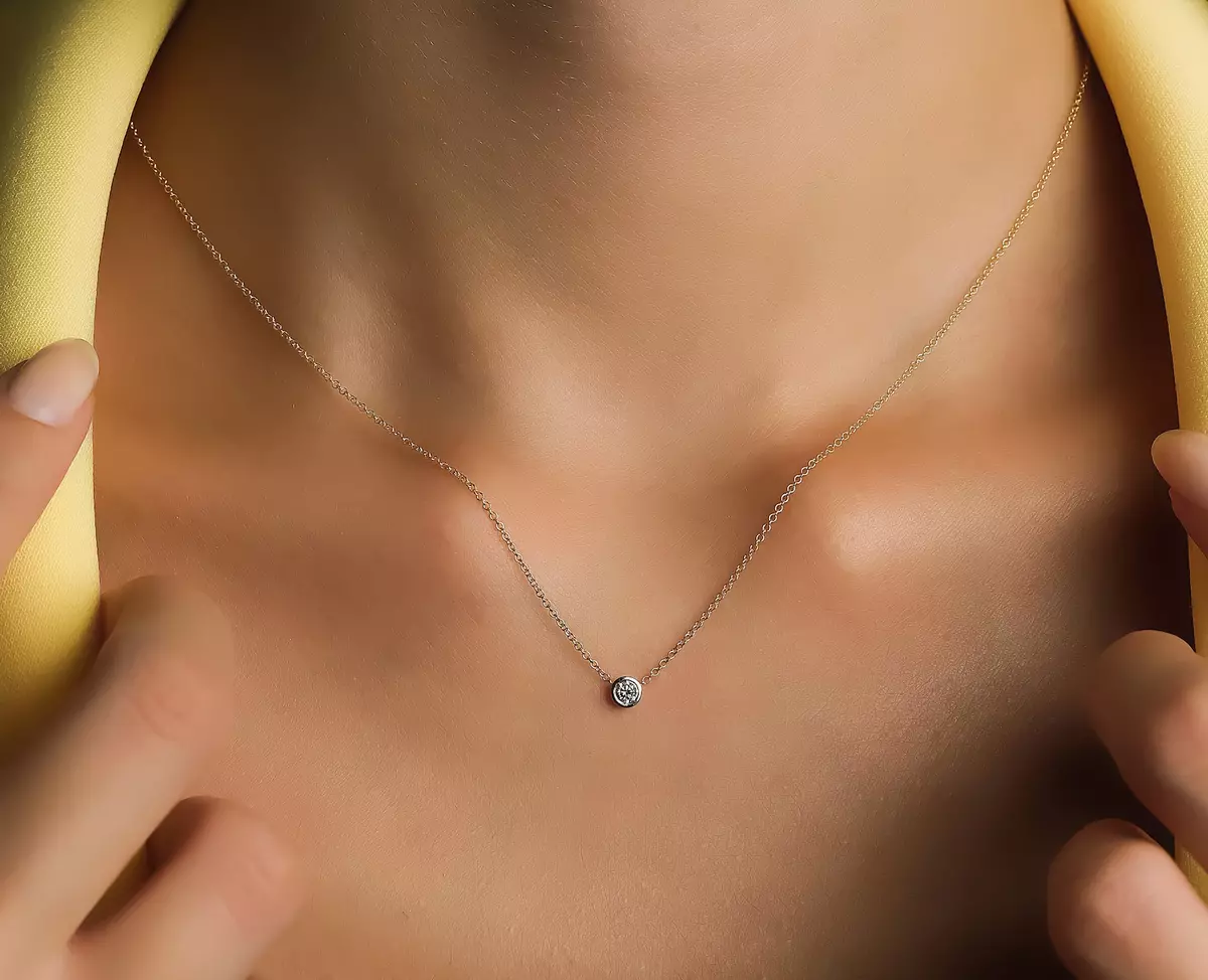 14K SOLID WHITE GOLD MINIMALIST BEZEL SET DIAMOND SOLITAIRE NECKLACE