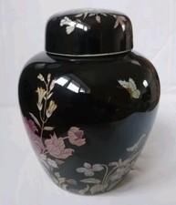 Ginger Jar Vintage Japanese Black Butterflies And Flowers Shibata