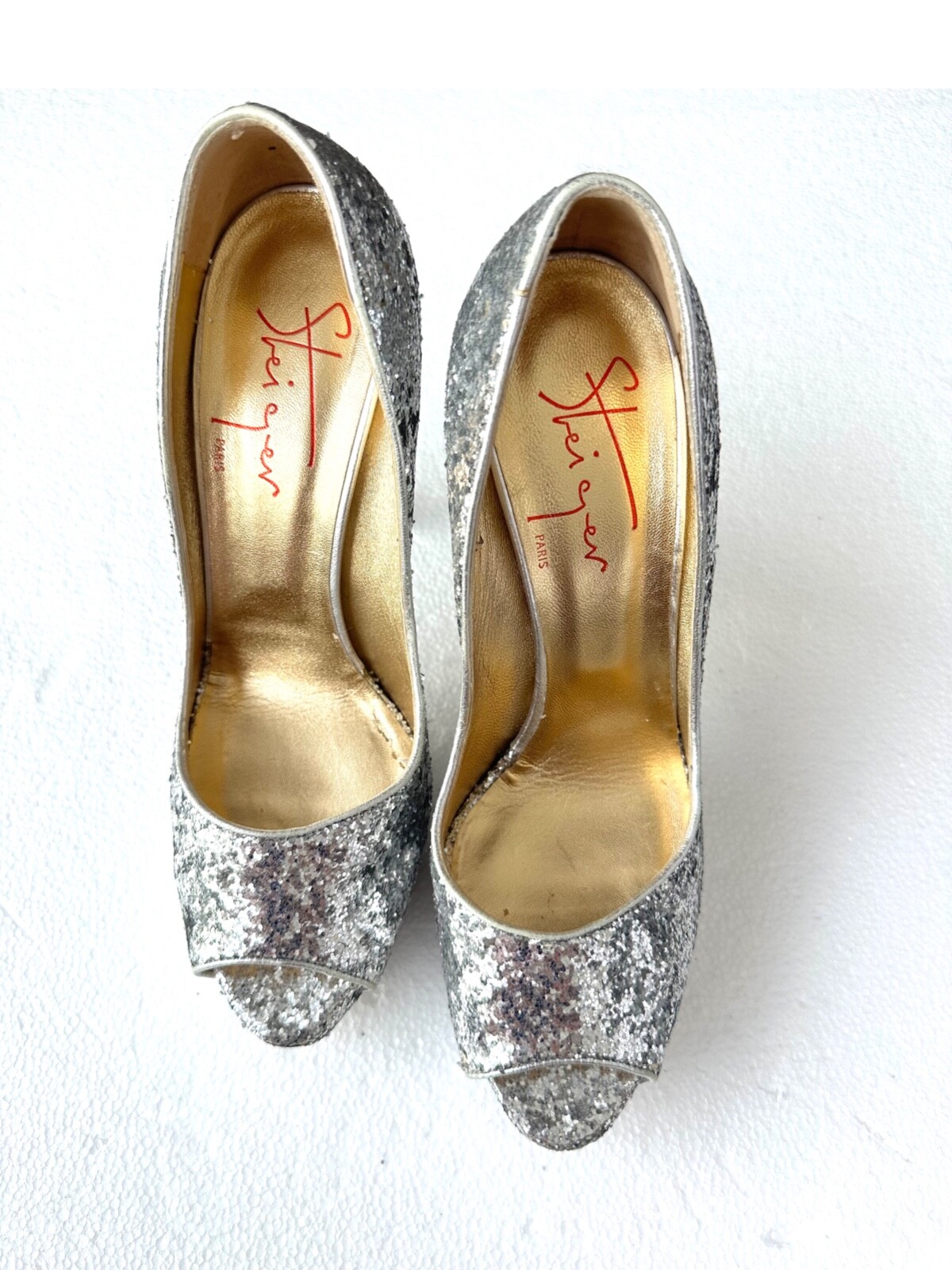 Walter Steiger Glitter Platform Silver Pumps Size… - image 9