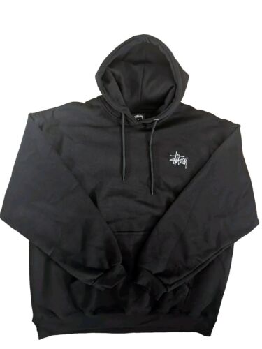 Last One NWOT Classic Stussy Black Hoody White Logo Front And Back Size M SKU1a - Foto 1 di 8