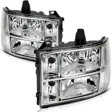 Pair Chrome Headlights Assembly For 2007-2013 GMC Sierra 1500 2500 HD 3500 HD