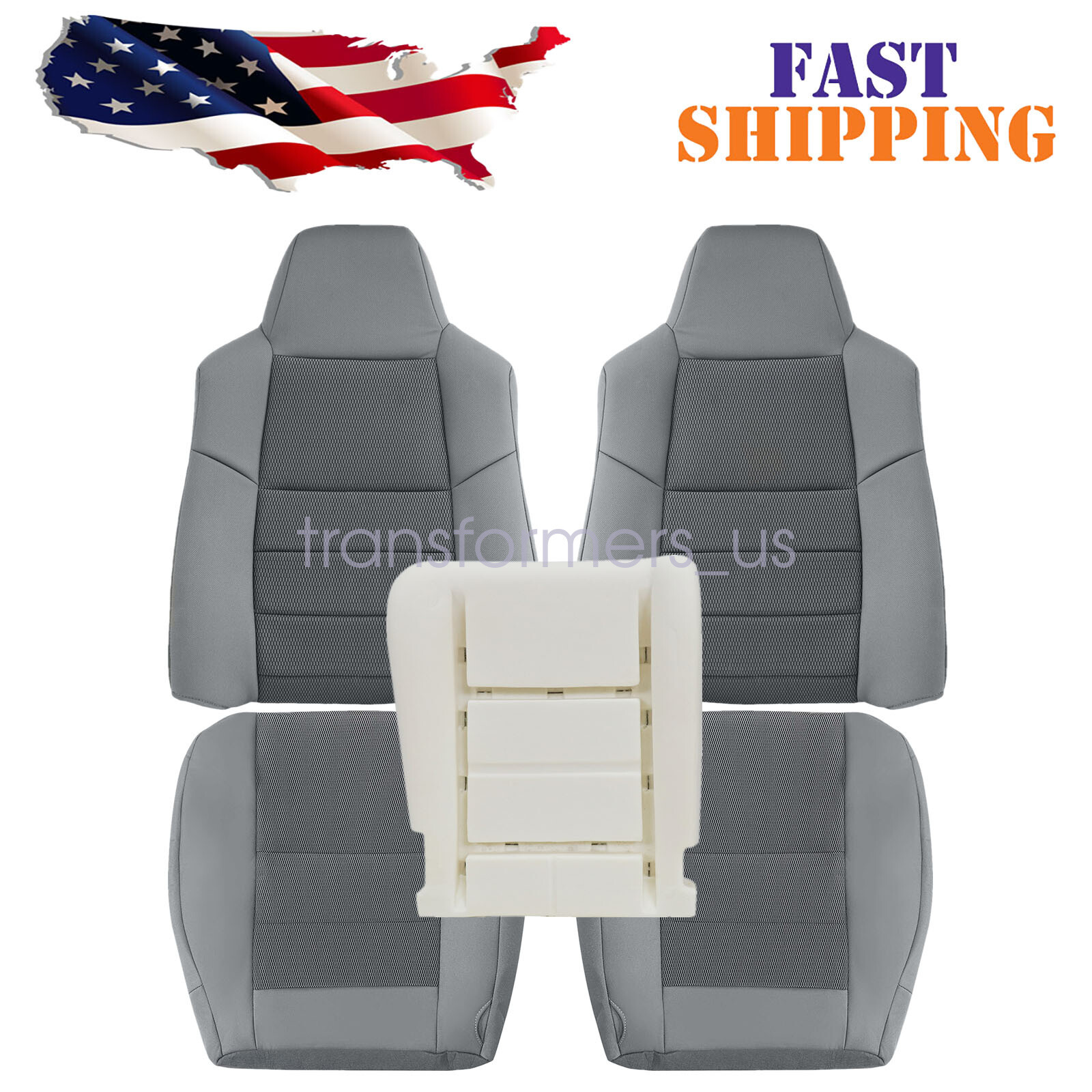 5PCS For 2003-2007 Ford F250 F350 Lariat Front Seat Cover Gray & Driver Foam Pad