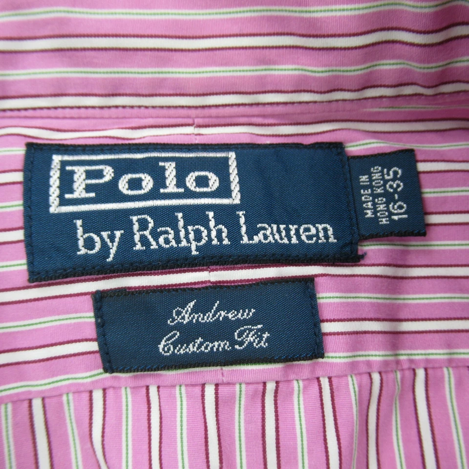 Polo Ralph Lauren Shirt Mens 16 Large Long Sleeve Pink Stripes Button - Image 3 of 4