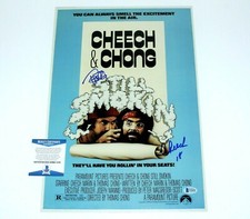 CHEECH AND CHONG SIGNED 'UP IN SMOKE' MOVIE POSTER 2 BECKETT COA BAS TOMMY MARIN