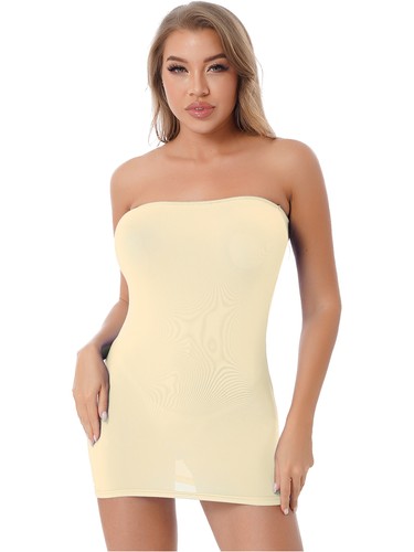 Women's Strapless Cover Up Slip Tube Semi Sheer Stretchy Mini Bodycon Dress - Picture 64 of 93