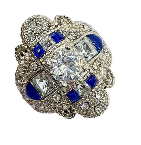 Vintage Blue Center Stone Goldtone Filigree Ring (Size 7) | eBay Vintage goldtone filigree ring with cadet blue stone adjustable main image 0