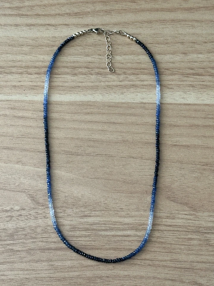 "Collar con cuentas de zafiro azul ombre piedra de nacimiento gema de septiembre mujeres 16""-18"" 14 k" Foto 2 de 4