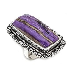 Russian Charoite Gemstone Handmade 925 Sterling Silver Jewelry Ring Size 9 W448