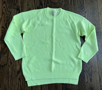 Knit Cotton Sweater Neon Green Lime Crew Neck Small