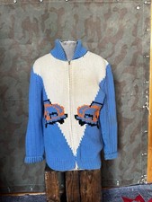 Rare Vintage 50s Rockabilly Cowichan Sweater Sport Car Mary Maxim Lightning Zipp