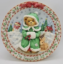 Enesco Cherished Teddies 1995 The Season Of Joy Plate 141550 Winter Bear 3D w/B