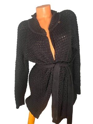 EDDIE BAUER Women s Sweatercoat XL Black Cotton Angora