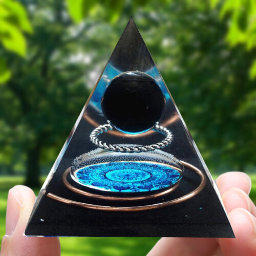 Crystal Orgonite Pyramid Obsidian Healing Energy Reiki Chakra Home Office Decor - Afbeelding 1 van 7