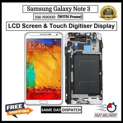 Für Samsung Galaxy Note 3 N9000 WEISS Ersatz LCD Touch Digitizer MIT RAHMEN