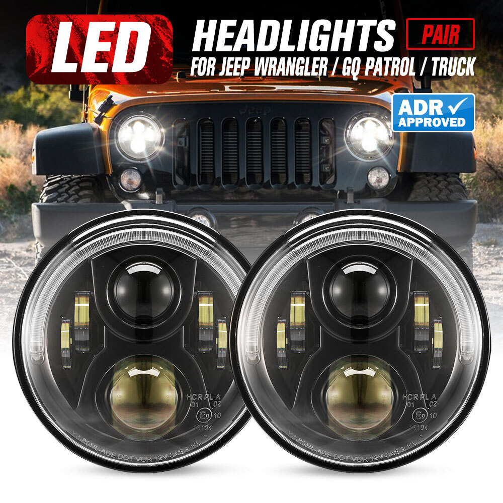 Pair 100W 7 inch LED Headlights ADR Approved For Jeep Wrangler TJ JK 97
