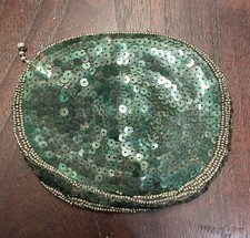 VINTAGE GREEN BEADED SEQUIN CLUTCH CHANGE COIN PURSE CZECHOSLOVAKIA