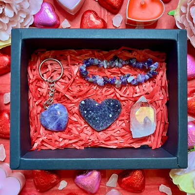Pure Love Valentinstag Kristall Geschenkbox Set natürliche Kristalle Amethyst