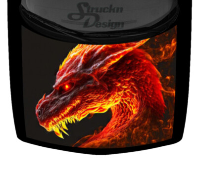 Flaming Vibrant Lava Magma Bright Dragon Hood Wrap Vinyl Graphic Decal 58'' x 65''