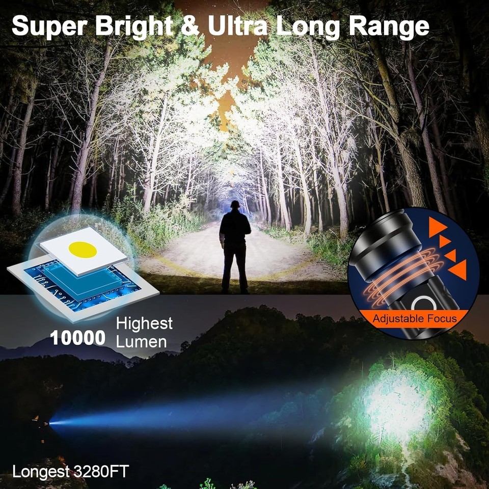 SKYFIRE 1500000LM LED Flashlight Rechargeable Zoom Fire Starter ...