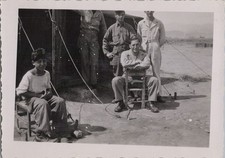 WW2 Photo of Soldiers Relaxing Around Camp Chair by Tent Lines