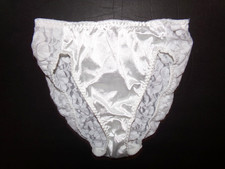 Vintage Vanity Fair White Satin Floral Lace School Girl Hi Cut Bikini Panties M6