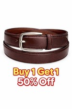 Men's Leather Casual Dress Plain Brown Belt Silver Buckle Sizes S / M / L / XL