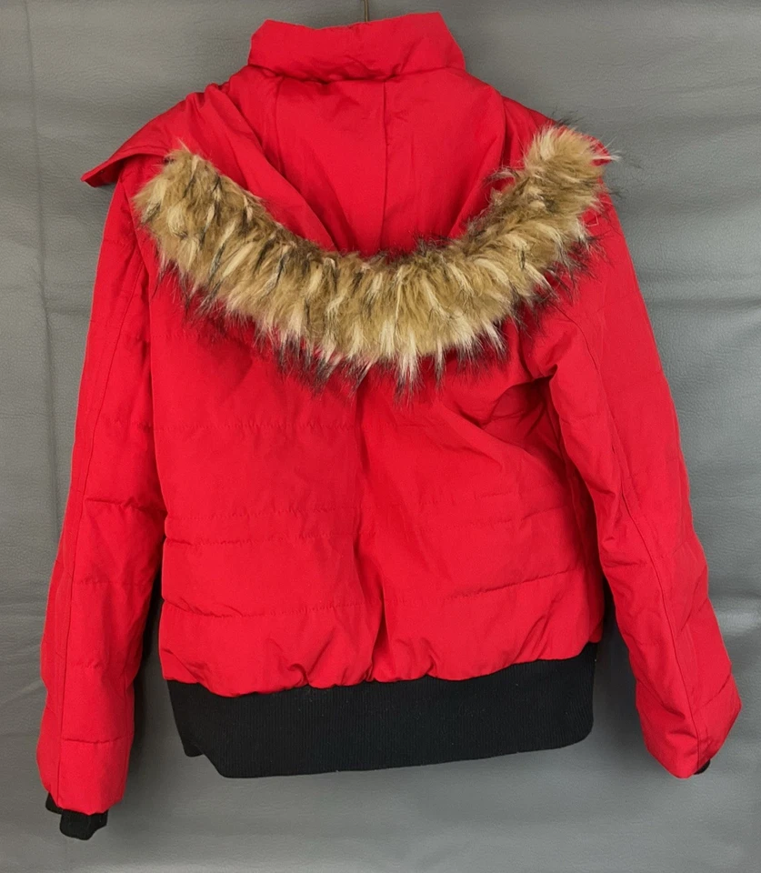 Guess Men's Red Faux-Fur Trim Hooded Long Snorkel Parka Coat Jacket Size L - Image 2 of 4