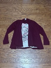 White Stag Women's Burgundy 2-Piece Look Long Sleeve Cardigan Shirt Combo, Sz L