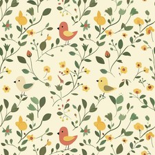 Birds And Nature Printed Cotton Fabric By The Yard