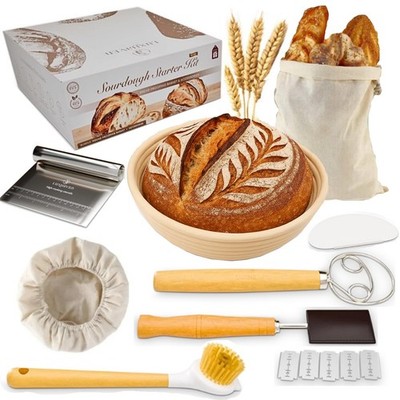 Sourdough Bread Baking Supplies Kit   9 Inch Round Banneton Proofing Basket w...
